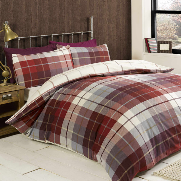 Alpen Home Check Flannel Tartan Duvet Cover Set with Pillowcases
